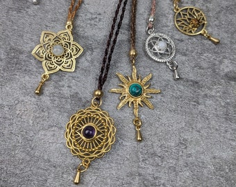 Collana Sole Dorato • Occhio • Mandala Collana Sole con perle di pietre preziose come idea regalo per le donne