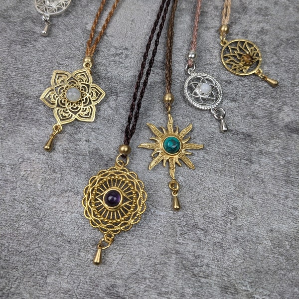 Gouden Zonketting • Oog • Mandala Zonneketting met edelsteenkralen als cadeau-idee voor vrouwen