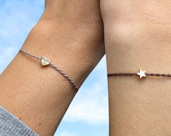 Minimalistisches boho Freundschaftsarmband mit 18 Karat vergoldetem Herz • Wish • personalisierte Armkette als Geschenk für Frau