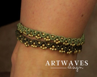 Indian style anklet • Padang • Macrame anklet with brass beads in a hippie look as a gift idea for women