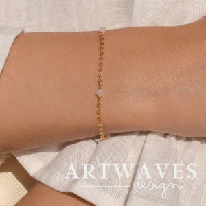Gold-plated rose quartz boho bracelet • Artemis • minimalist link bracelet with gemstone beads as a gift for women