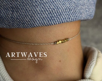 minimalistisches Fusskettchen personalisiert im boho style • Bright • Freundschaft Fussschmuck mit Messingperlen als Geschenk Freundin