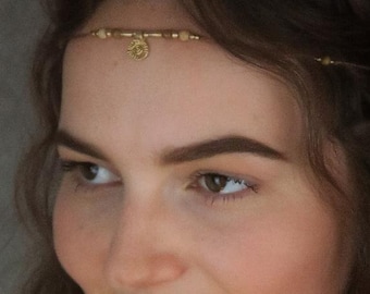 Oriental personalized tiara • Bogota • Forehead chain with brass ornament in hippie style