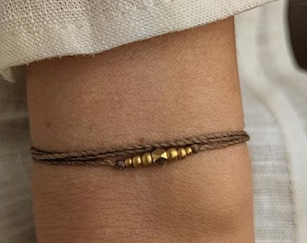 minimalistisches boho Freundschaftsarmband • Yala • personalisiert aus Nylonband mit Diamant Messingperle als Geschenkidee für Damen