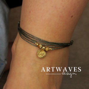 Personalized anklet with stone beads • Colombo • minimalist foot jewelry with brass ornament as a gift idea for women