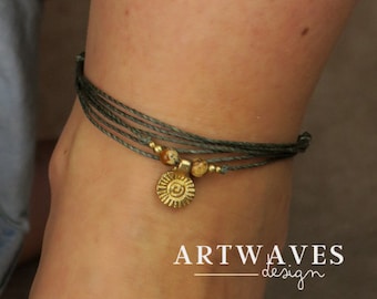 Makramee boho Fusskettchen personalisiert • Colombo • Hippie festival Fusschmuck mit Anhänger und Geburtsstein als Geschenk für Freundin