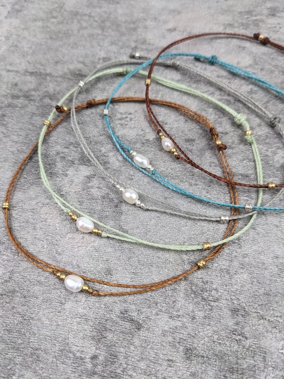 minimalistisches boho Fusskettchen mit Süßwasser Perle • Harmonie • personalisiert verstellbar Fusschmuck als Geschenk für Freundin