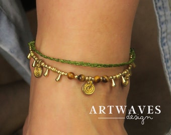 Double row brass anklet • Aukland • Anklet with golden brass drops in Indian style as a gift idea for women