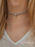 Boho macrame choker necklace with pendant • Goa • Personalized necklace with gemstone bead and brass ornament as a gift for women product logo
