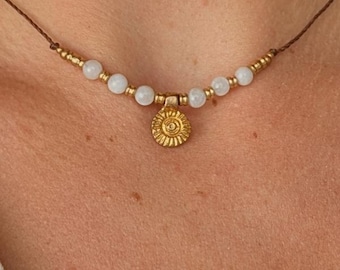 Personalized boho necklace with sun pendant and moonstone • Summer • minimalist necklace as a gift for girlfriend