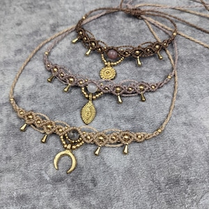 Boho macrame choker personalized with moon • Moon • drop necklace with pendant and gemstone as a gift for women collar