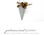 Small galvanized cone wall planter, metal cone planter, wall planter with jute string, metal decor, small space, wall planter, plant sconce