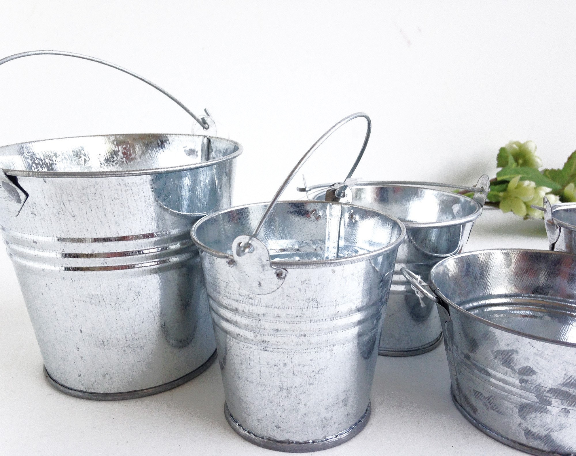 Galvanized pail 5 sizes pail with handle small pail metal Etsy