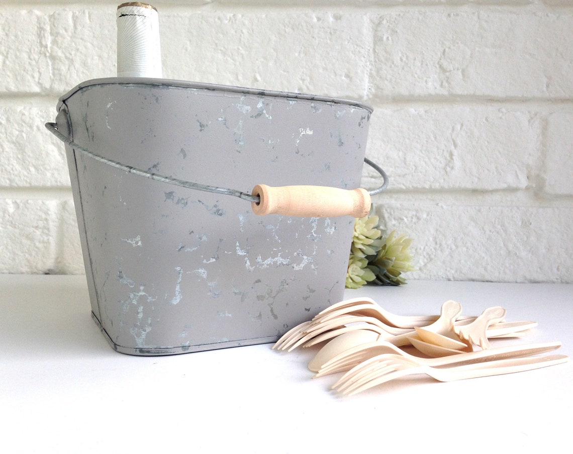 Square Galvanized Bucket Pail With Handle Galvanized Decor Etsy