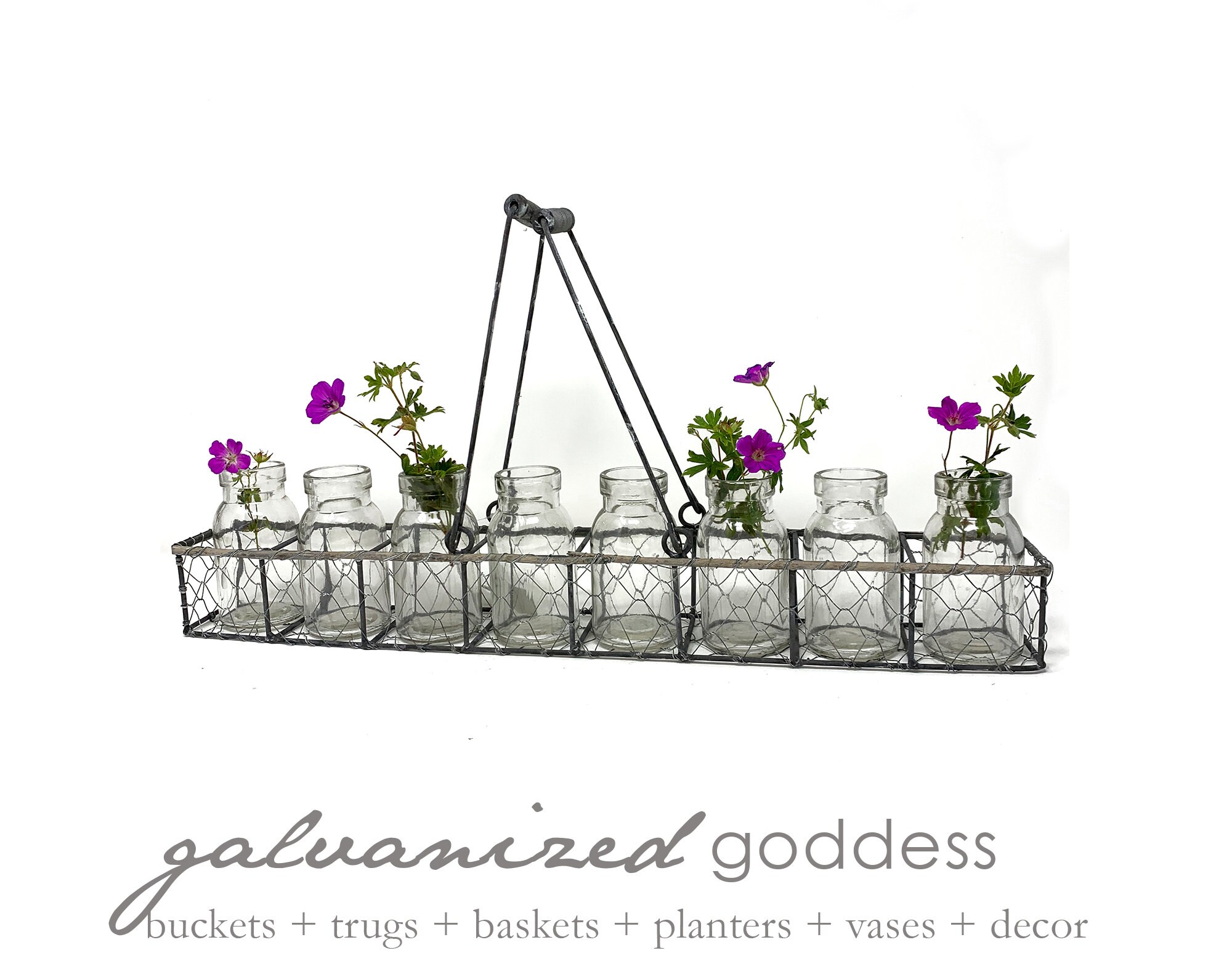 Farmhouse Vase Milk Bottle Vase Wire Basket 8 Glass Vases Etsy