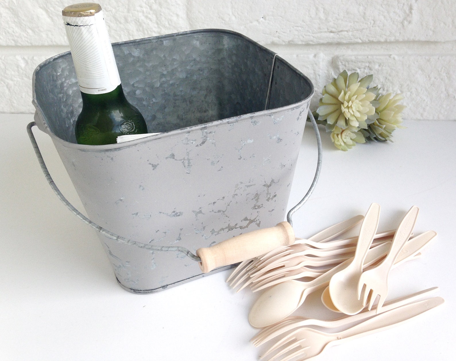 Square Galvanized Bucket Pail With Handle Galvanized Decor Etsy