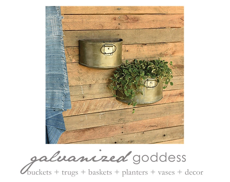 Reclaimed metal wall buckets, set of two, metal decor, wall planter