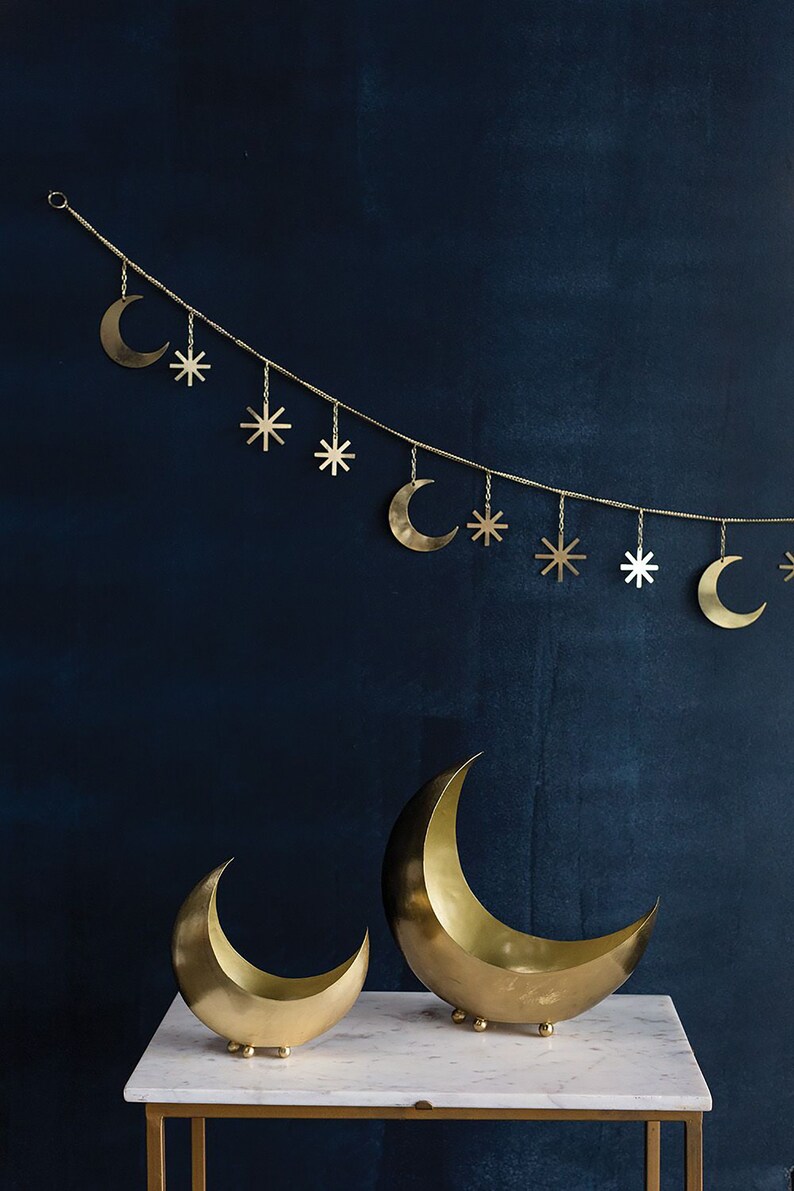 Moon Tabletop Decor Crescent Moon Gold Table Accent Two Etsy