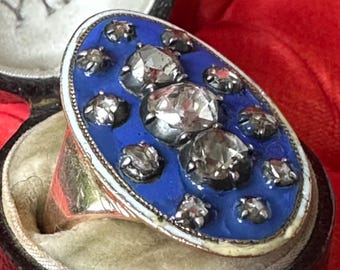 Antique Georgian Diamond Enamel Bague au Firmament French Ring