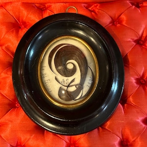 French Victorian Hair Work Memorial Mourning Framed 1894