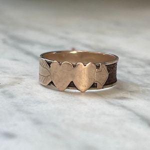 Antique Victorian Mourning Sentimental Double Heart and Arrow Band Size 7