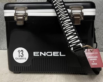 13qt Engel Black and White cooler with para-cord custom strap