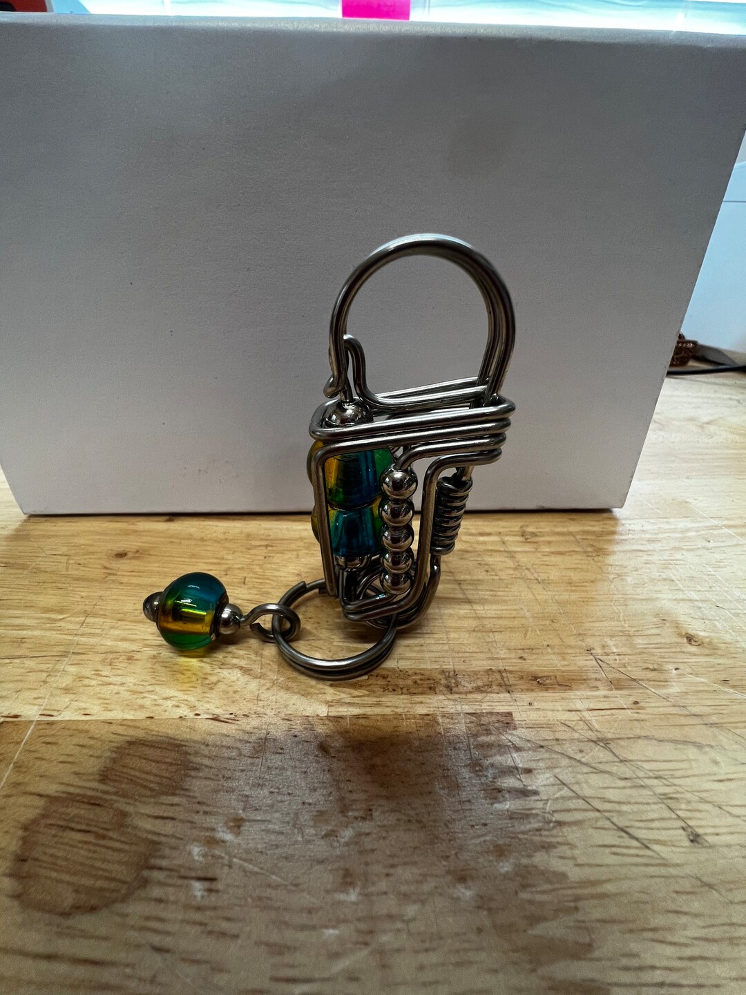 Handmade Stainless Steel Wire Keychain With Accent Bead - Etsy