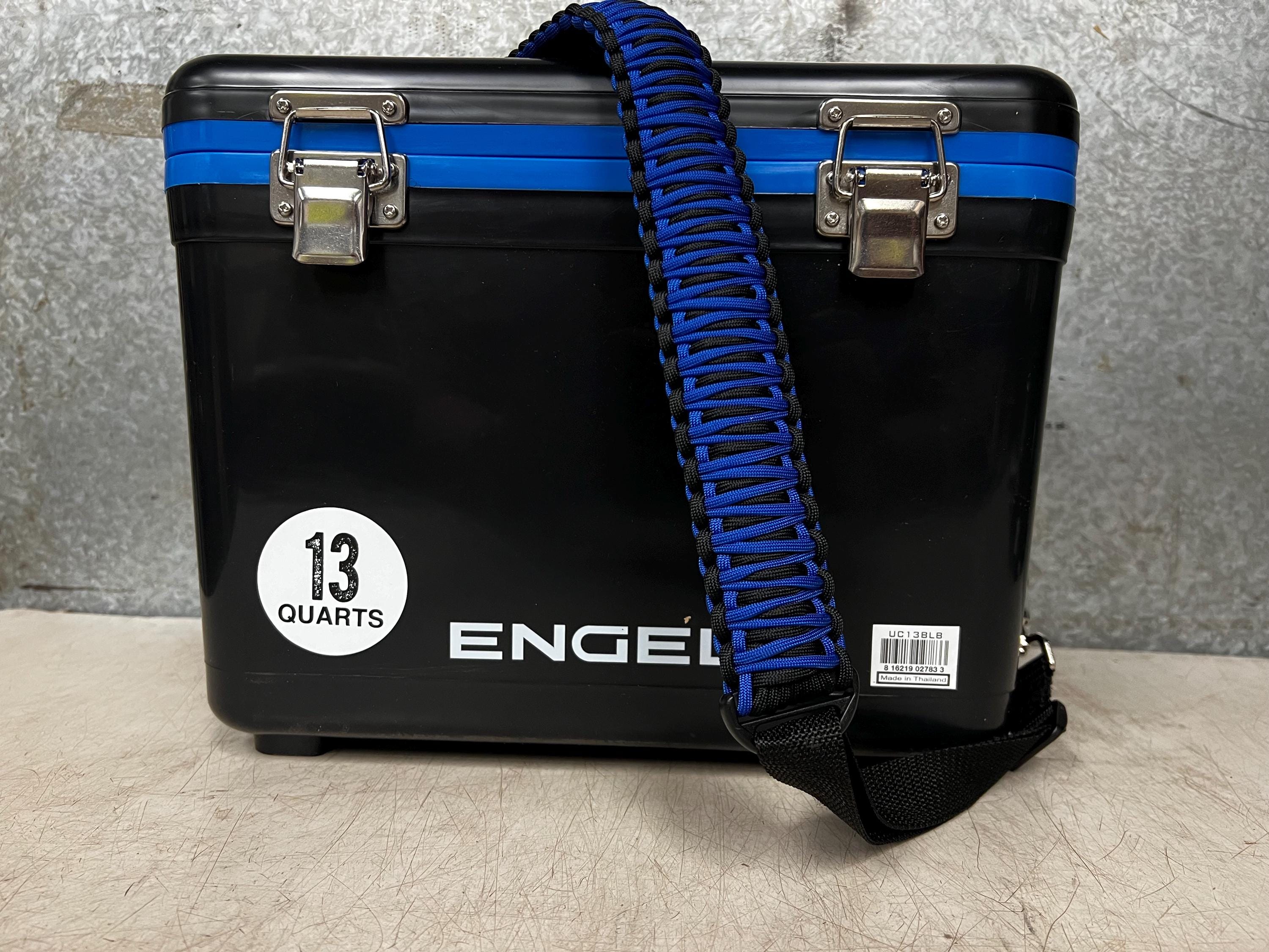 13qt Engel Black and Blue cooler with para-cord custom strap