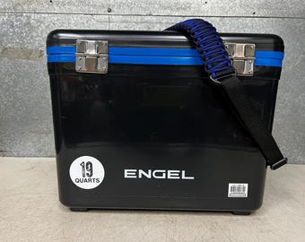 19qt Engel Black and Blue cooler with para-cord custom strap