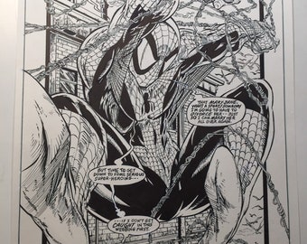 Komische pagina, komische kunst, recreatie, spider-man kunst, spider-man splash, Todd Mcfarlane, originele kunst, komische fan cadeau, komische minnaar, originele kunst