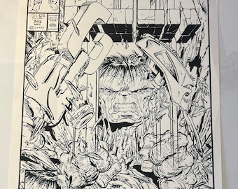 Comic Page, comic art,recreation, Incredible Hulk, Hulk 343 cover, Todd Mcfarlane, original art,  comic fan gift, comic lover, original art