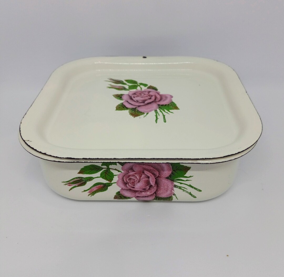 Vintage White Enamel Storage Container With a Lid Soviet Etsy
