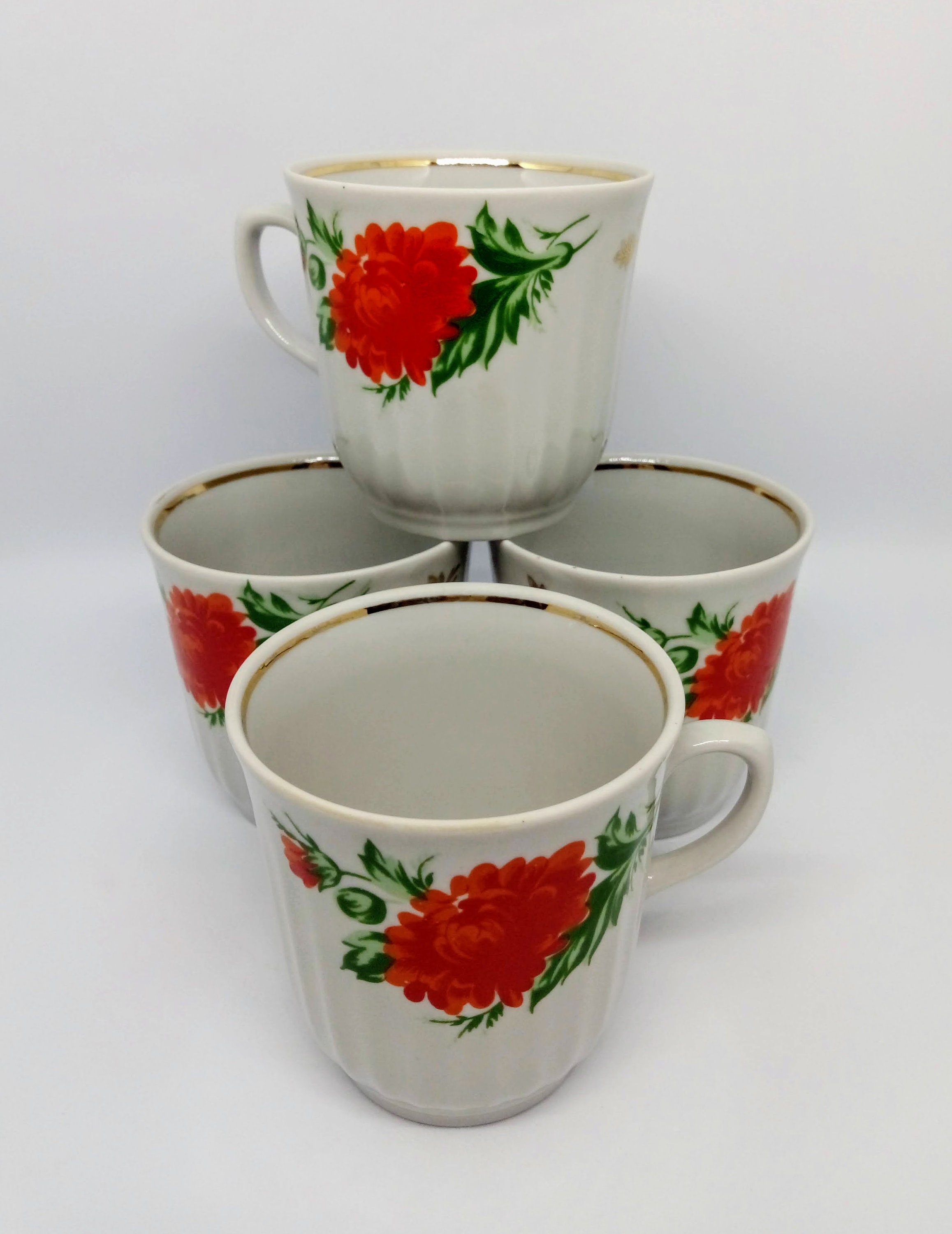 Set of 4 Vintage Coffee Tea Cup Soviet Tea Set Russian Cup Design ...