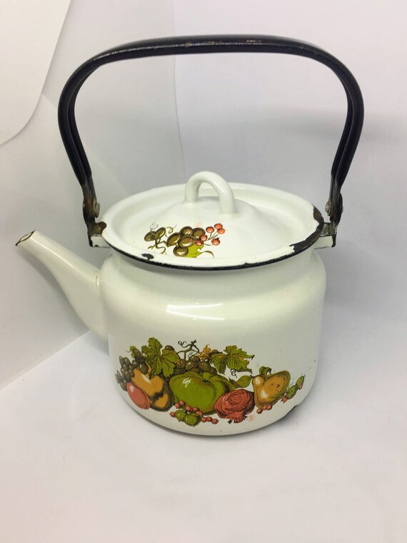Metal Teapot Flower Pot Vintage Teapot Enamel Teapot Etsy