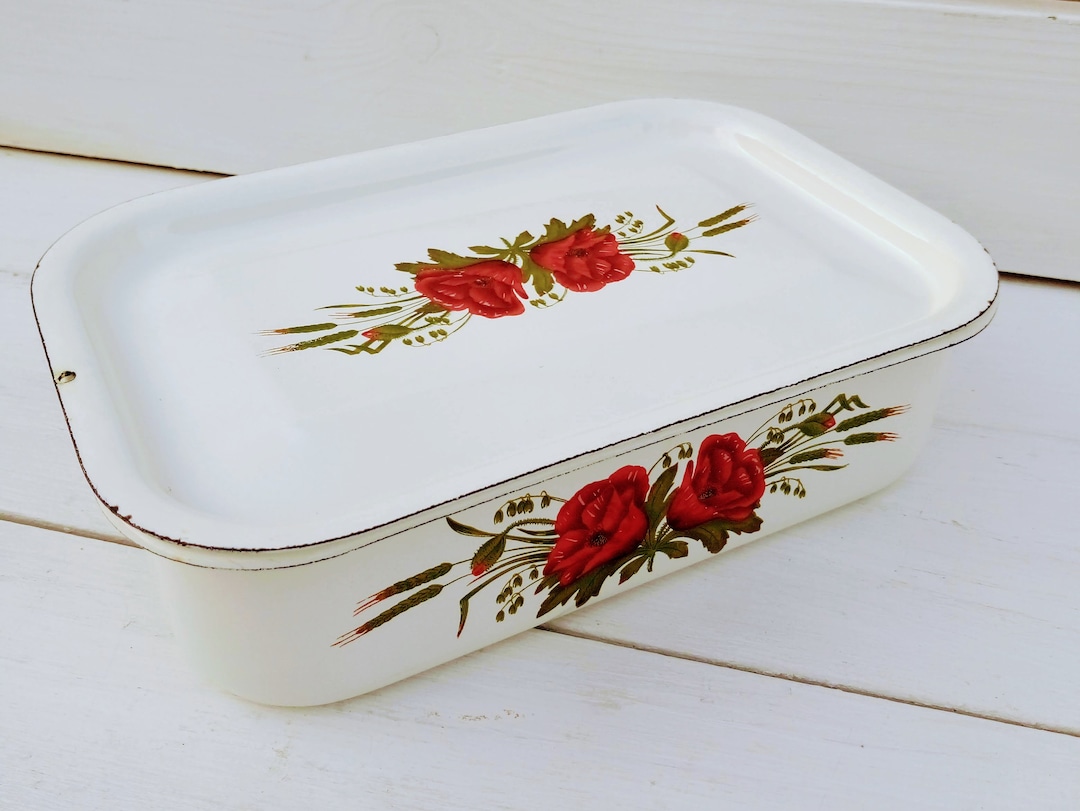 Vintage White Enamel Storage Container With a Lid Soviet Etsy