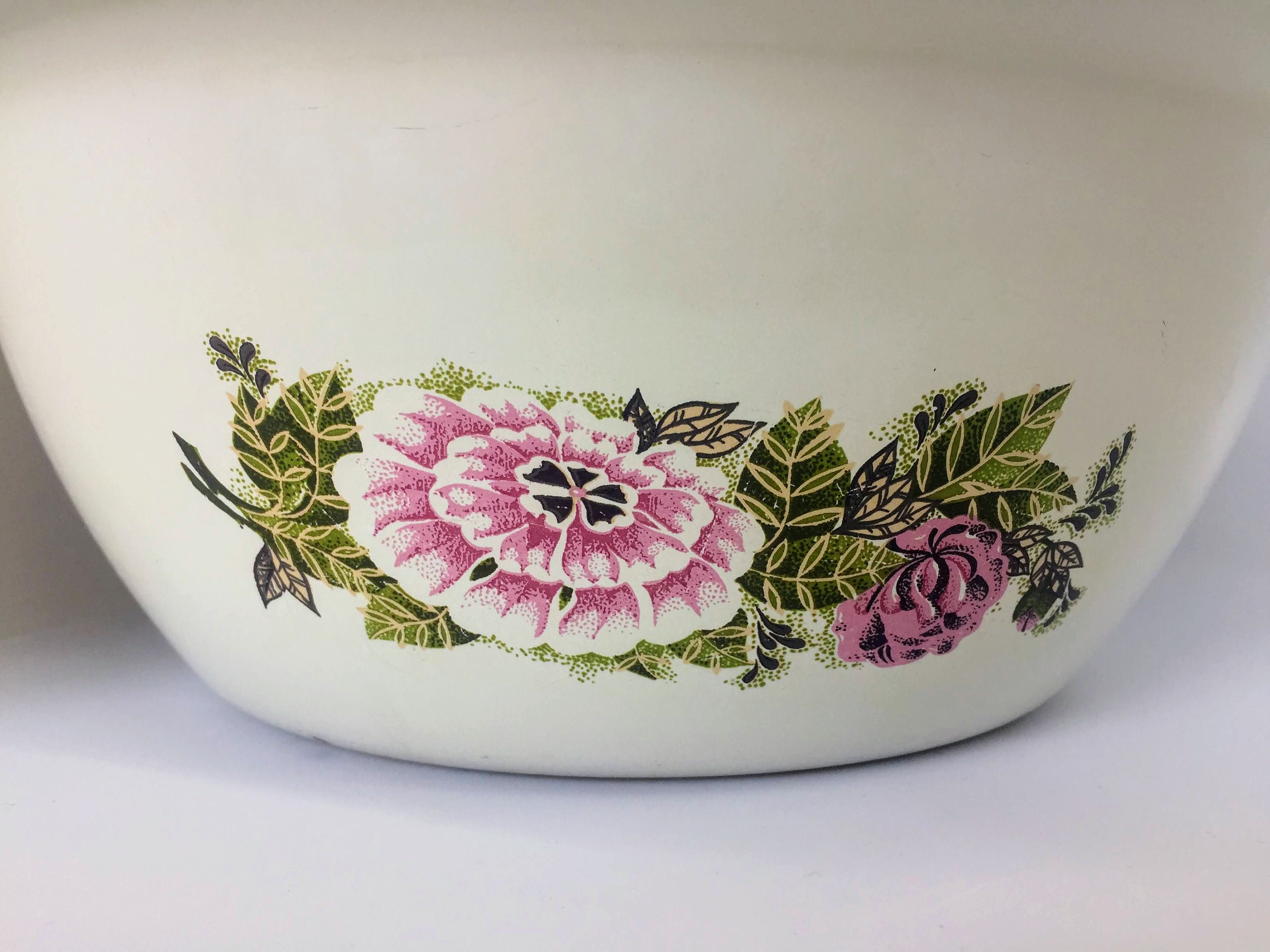 Vintage Large Enamel White Flower Bowls. Antique Soviet Enamelled