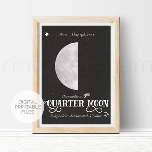 Third Quarter Moon Printable Art Customizable Birthday Moon Phase Gift