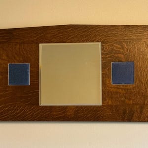 Custom designed mission oak wall mirror with original antique Grueby tiles