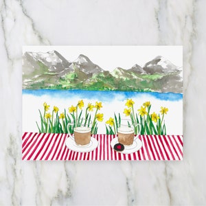 Carte Romance au printemps, Cartes de voeux, Carte avec vue sur la montagne, Carte de voeux d'amour, Carte d'anniversaire pour un couple, Carte de Saint-Valentin