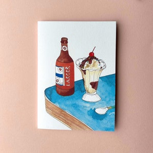 Beer and Sundae Greeting Card / Illustrated card / Birthday / Blank inside