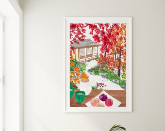 Herfst in Japan Art Print / Gesigneerde Limited edition print / Japans theehuis