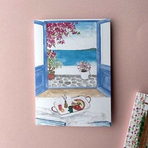 Carte de voeux Petit-déjeuner en Grèce / Intérieur vierge / Carte grecque / Petit-déjeuner