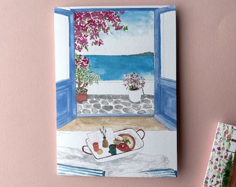 Breakfast in Greece Greeting Card / Blank inside / Greek card / Breakfast
