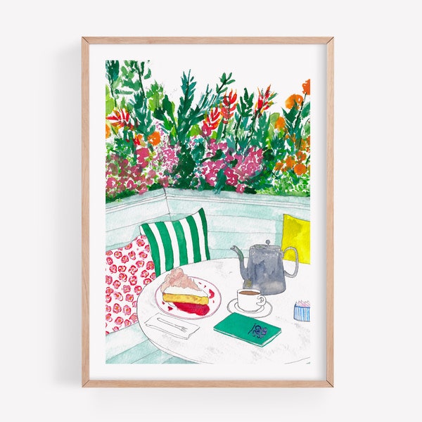 Tea & Cake A5 mini art print, Cafe art print, Food art print, Illustrated food print, Botanical print, Art gifts for her