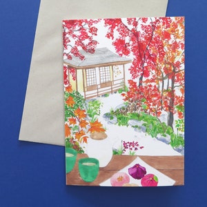 Carte de voeux Automne au Japon / intérieur vierge / Maison de thé japonaise