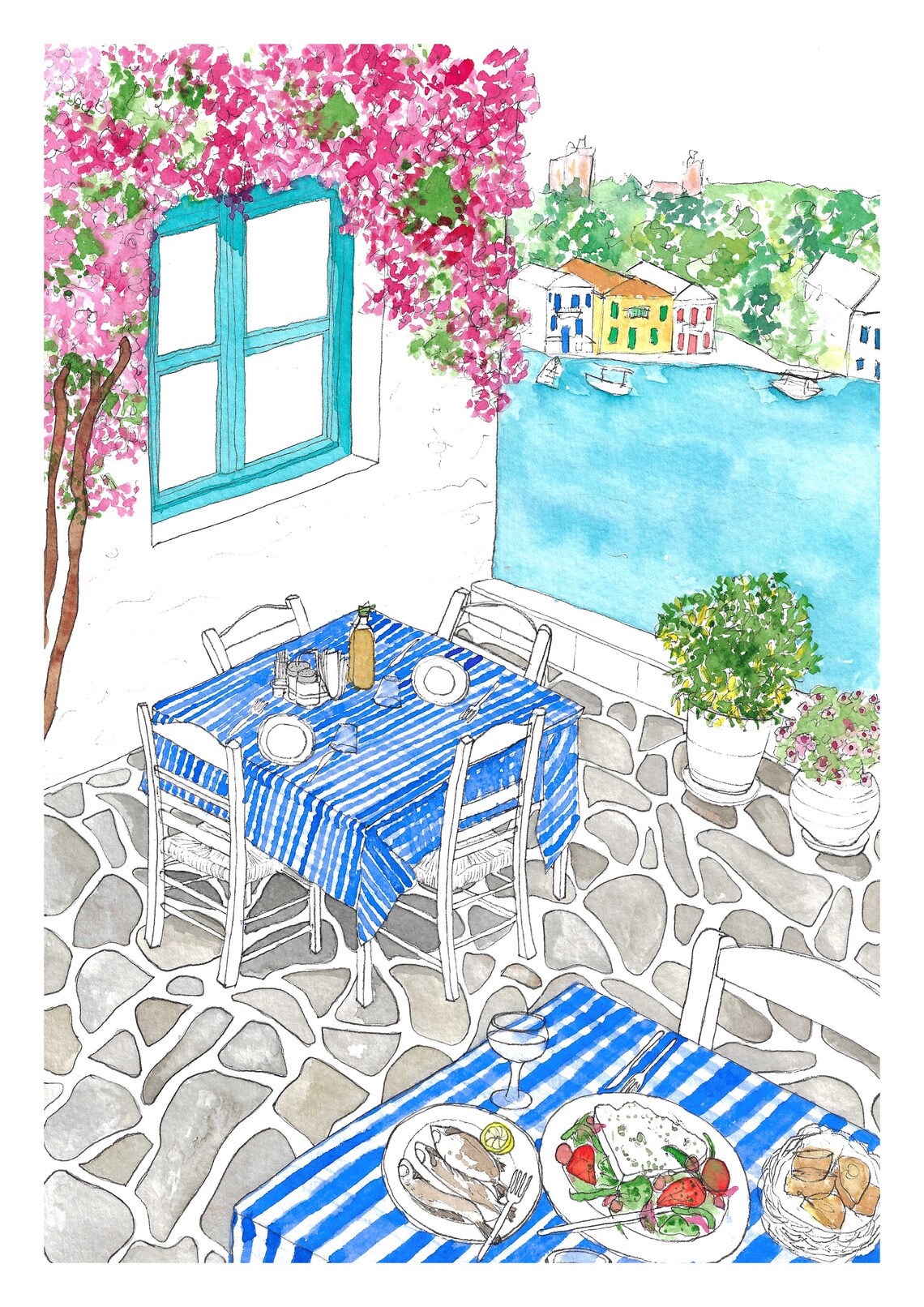 Greek Taverna Art Print / Signed limited edition print / Wall Etsy