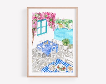 Greek Taverna Art Print / Signed limited edition print / Greece