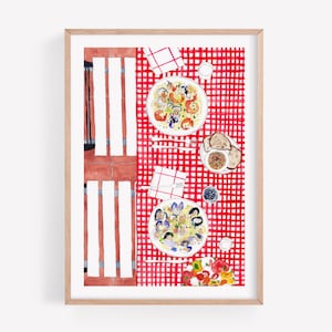 Italian Meal A5 mini art print, Food art print, Italian food art print, Illustrated food print, Italy print, Travel prints wall art