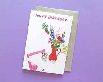 Birthday Flowers Greeting Card / Happy birthday card / blank inside