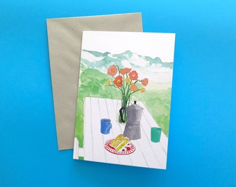 Mountain View Coffee & Cake greeting card / blank inside